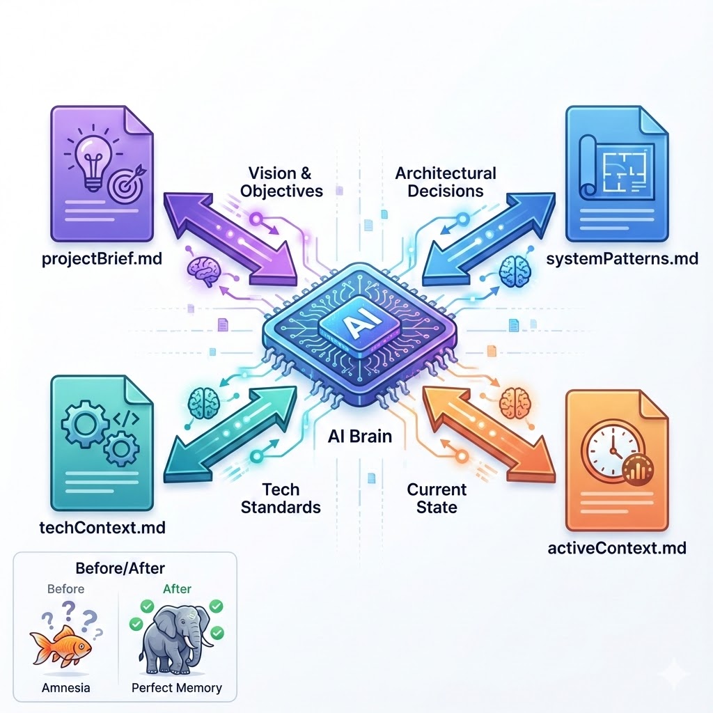 Architecture diagram showing the Memory Bank structure and file relationships