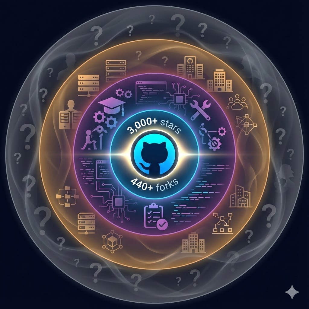 Ripple effect visualisation showing impact spreading from core repository to enterprise deployments, education, and community standards